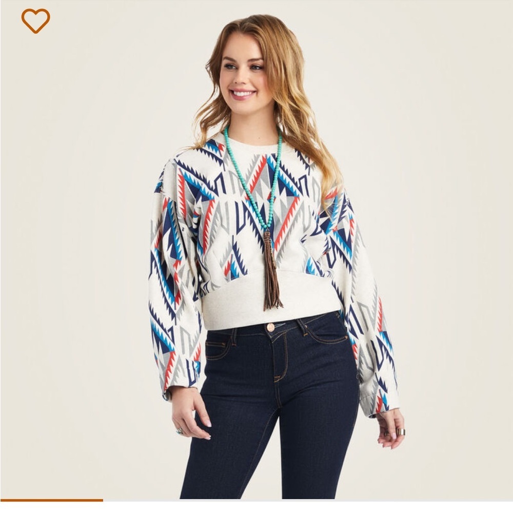 Ariat Geometric Pattern Sweatshirt - Red, Blue, Cream - Picture 15 of 15